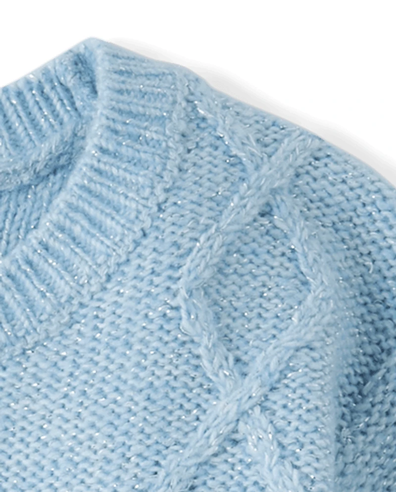 Toddler Girls Sequin Cable Knit Super Soft Sweater