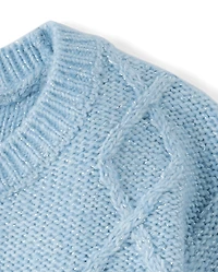 Toddler Girls Sequin Cable Knit Super Soft Sweater