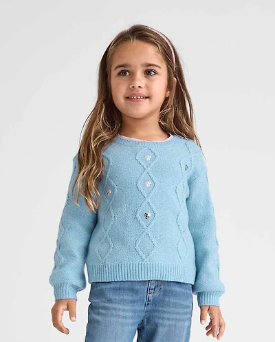 Toddler Girls Sequin Cable Knit Super Soft Sweater
