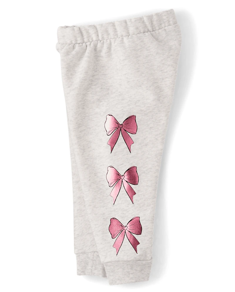 Toddler Girls Foil Bow Premium Fleece 2-Piece Outfit Set