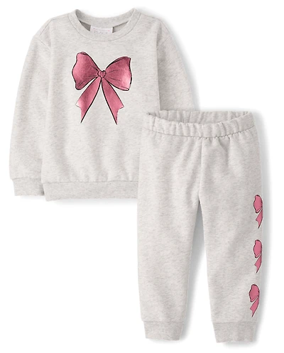 Toddler Girls Foil Bow Premium Fleece 2-Piece Outfit Set
