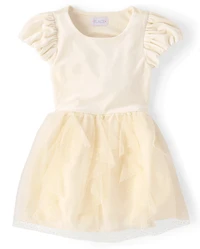 Girls Glitter Ruffle Mesh Fit And Flare Dress