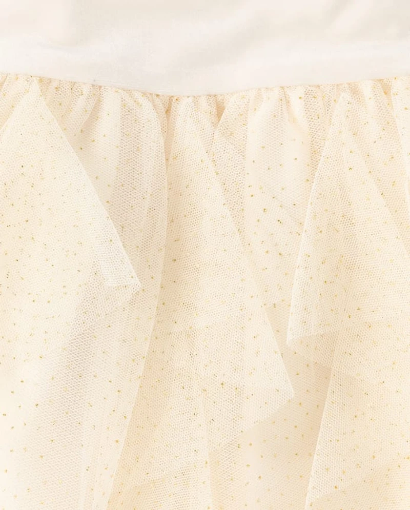 Girls Glitter Ruffle Mesh Fit And Flare Dress