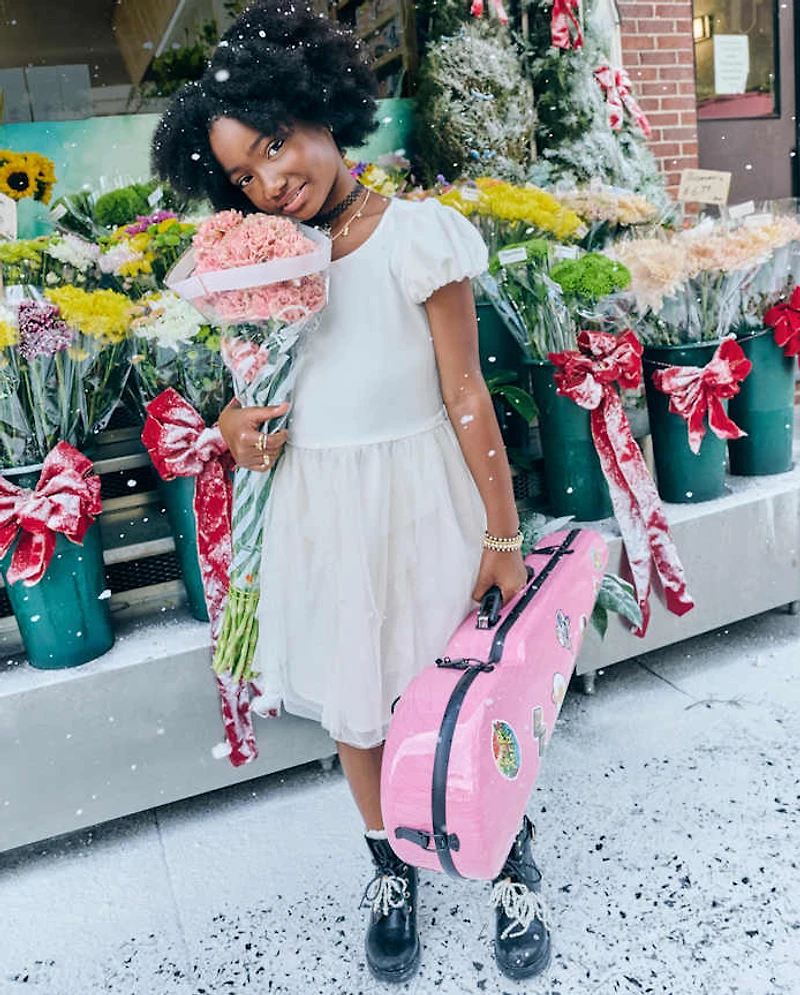 Girls Glitter Ruffle Mesh Fit And Flare Dress