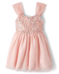 Girls Sequin Mesh Fit And Flare Dress