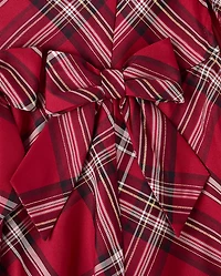 Girls Matching Family Plaid Bow Satin Bubble Dress