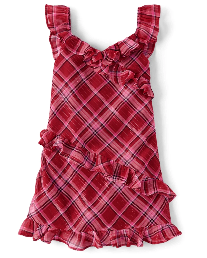 Robe à volants en mousseline carreaux pour fille