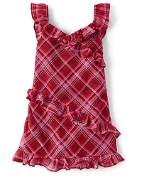 Robe à volants en mousseline carreaux pour fille