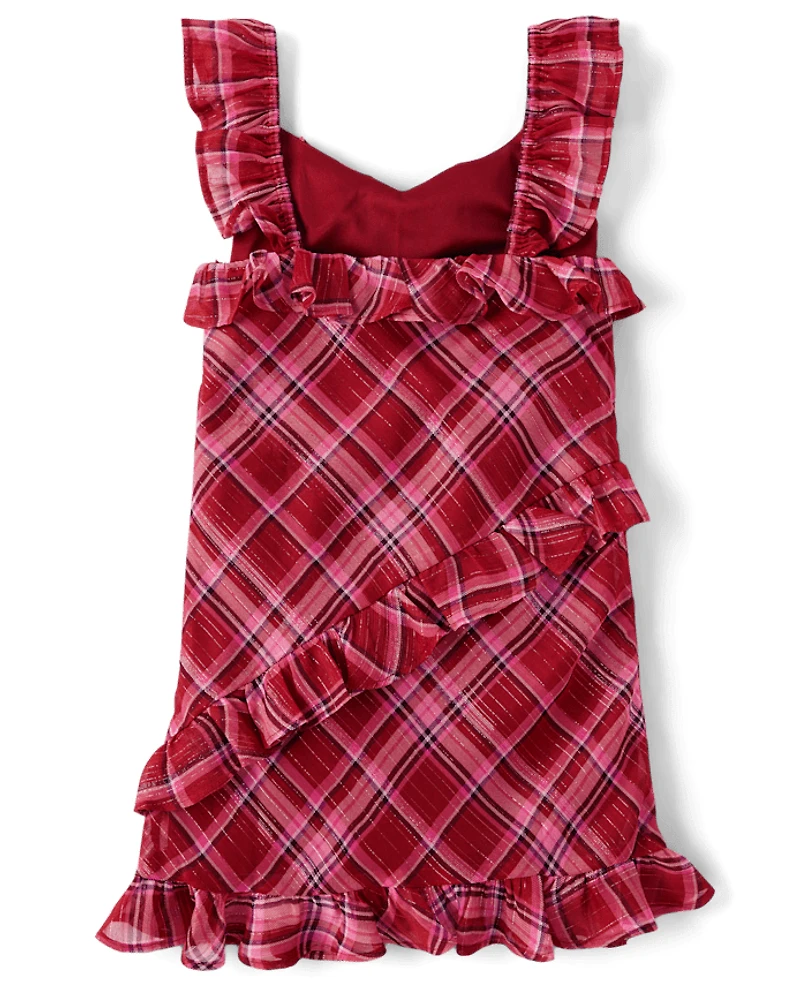 Robe à volants en mousseline carreaux pour fille