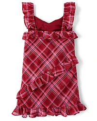 Robe à volants en mousseline carreaux pour fille