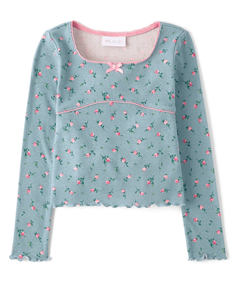 Girls Floral Pointelle Top