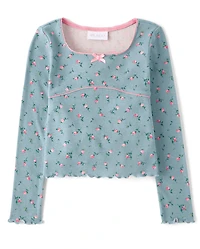 Girls Floral Pointelle Top