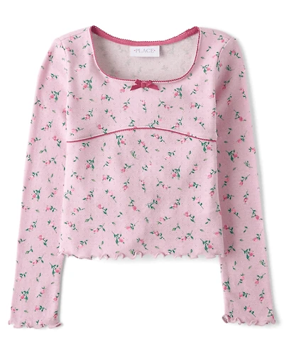 Girls Floral Pointelle Top