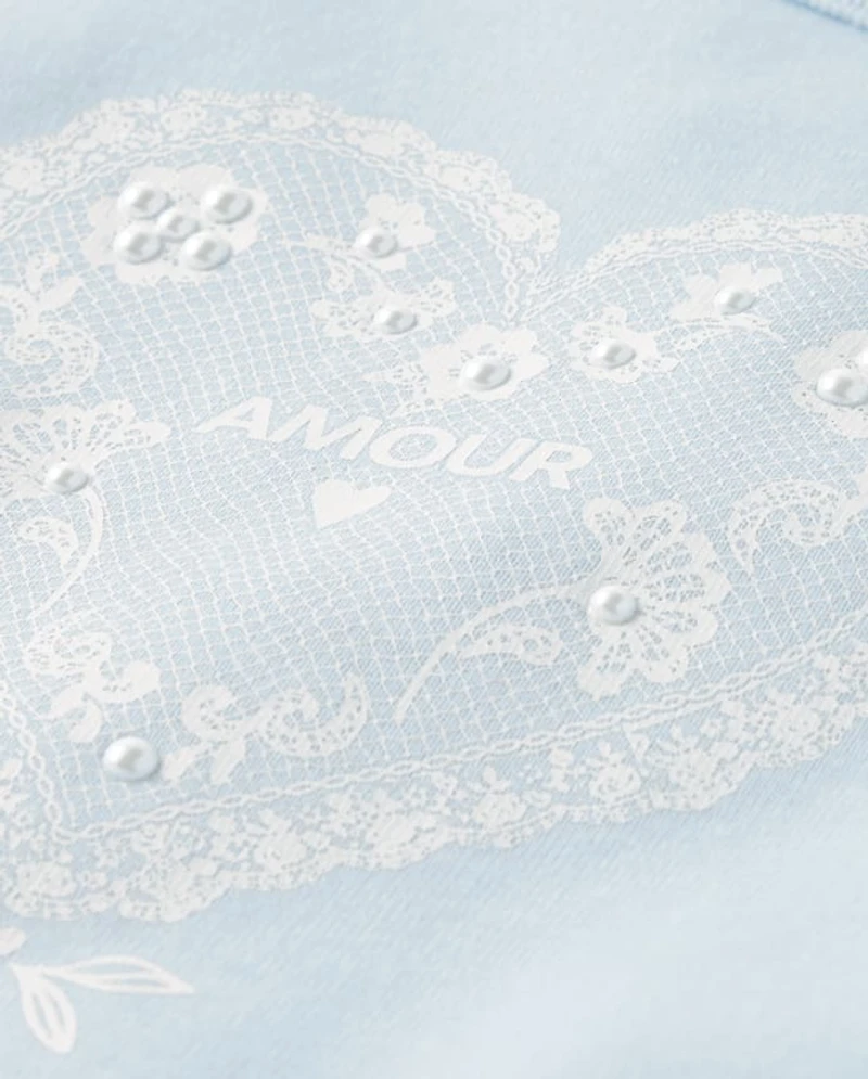 Girls Embellished Graphic Baby Tee