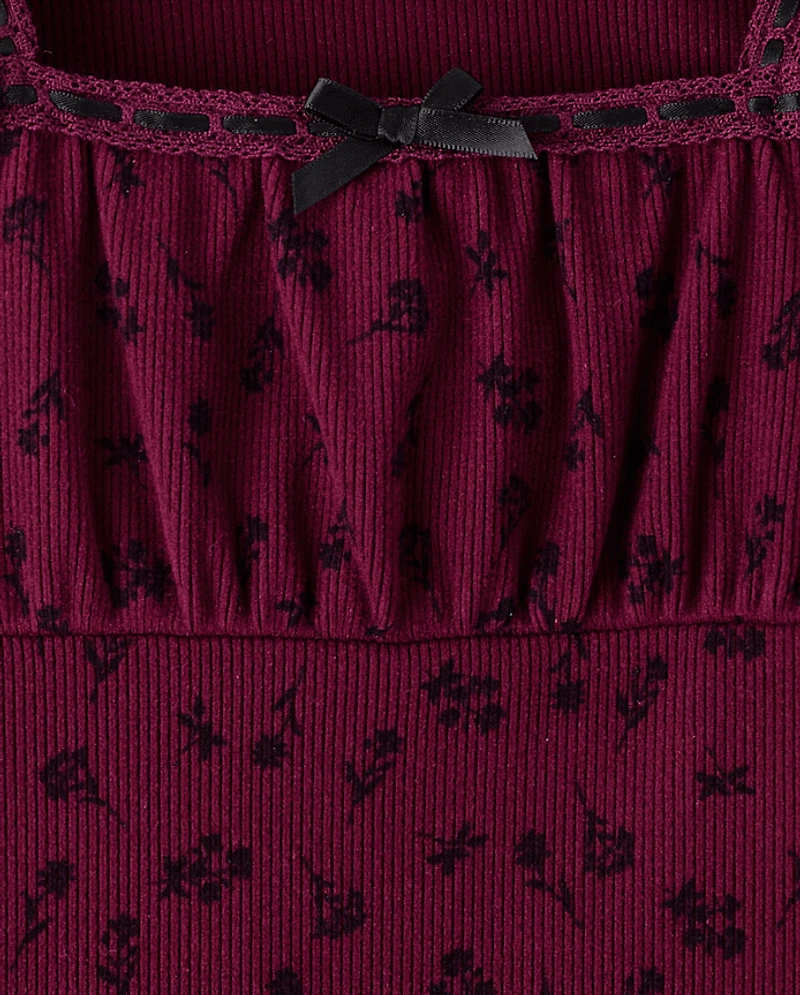 Girls Floral Sueded Rib Shift Dress