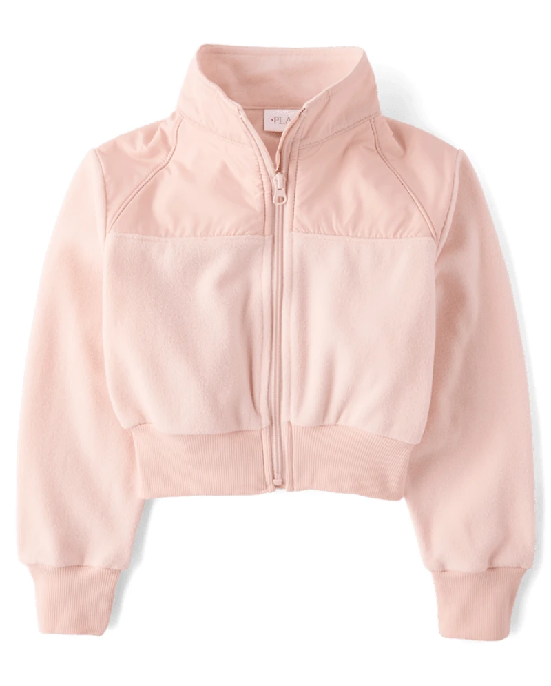 Girls Contrast Microfleece Zip Up Jacket