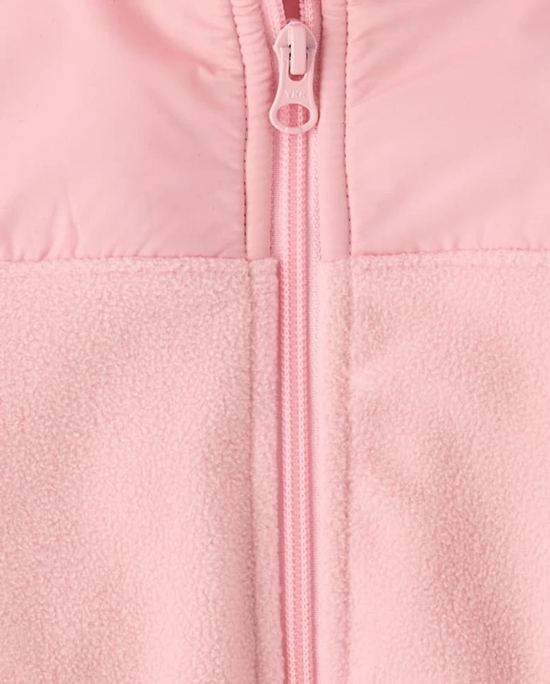 Girls Contrast Microfleece Zip Up Jacket