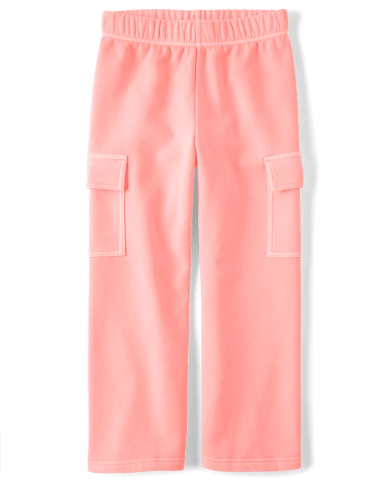 Kids Garment Dyed Premium Fleece Wide Leg Cargo Lounge Pants