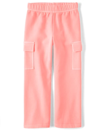 Kids Garment Dyed Premium Fleece Wide Leg Cargo Lounge Pants