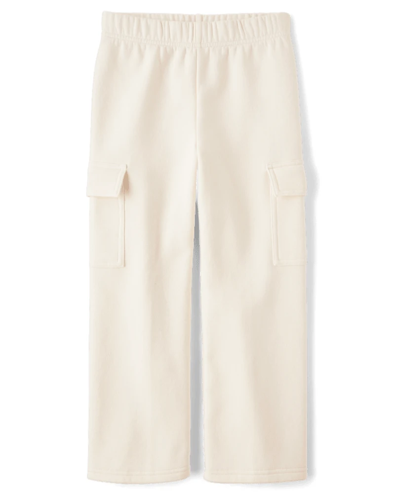 Kids Garment Dyed Premium Fleece Wide Leg Cargo Lounge Pants