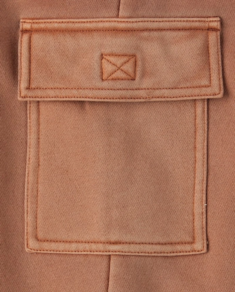 Girls Garment Dyed Premium Fleece Wide Leg Cargo Lounge Pants