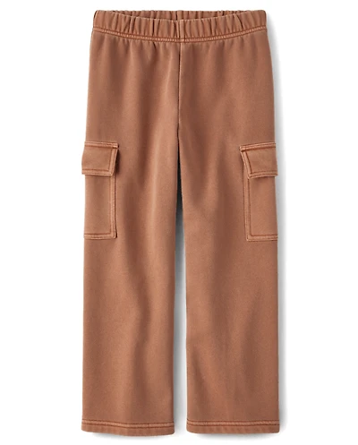 Girls Garment Dyed Premium Fleece Wide Leg Cargo Lounge Pants