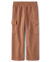 Girls Garment Dyed Premium Fleece Wide Leg Cargo Lounge Pants