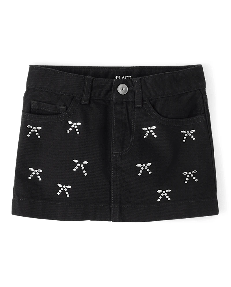 Jupe en jean à nœud strass pour fille