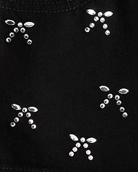 Girls Rhinestone Bow Denim Skirt