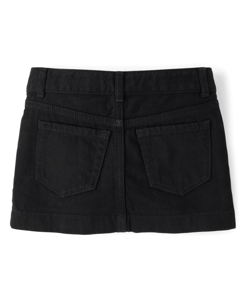 Girls Rhinestone Bow Denim Skirt