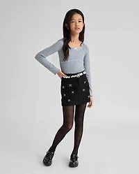 Girls Rhinestone Bow Denim Skirt