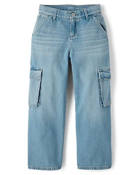 Jean cargo baggy à strass pour fille