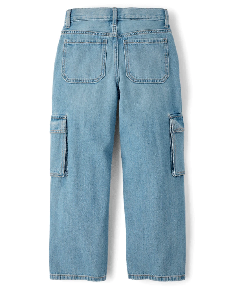 Jean cargo baggy à strass pour fille