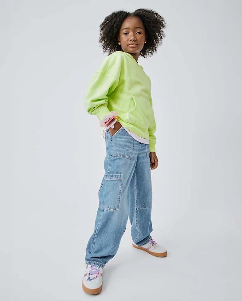 Girls Rhinestone Baggy Cargo Jeans