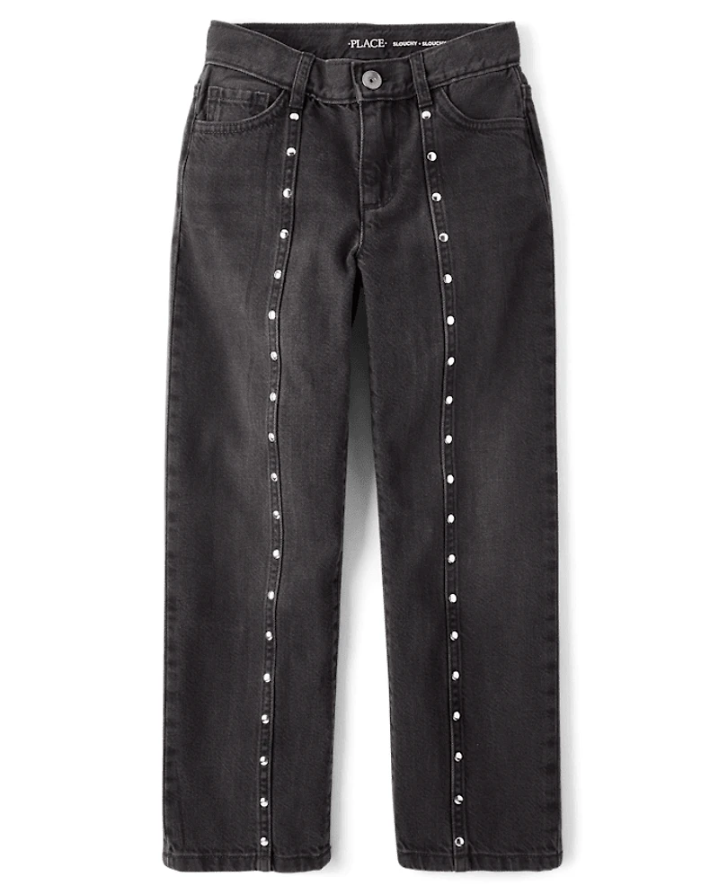 Girls Studded Seam Slouchy Jeans