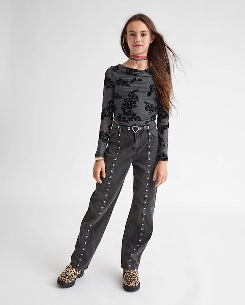 Girls Studded Seam Slouchy Jeans