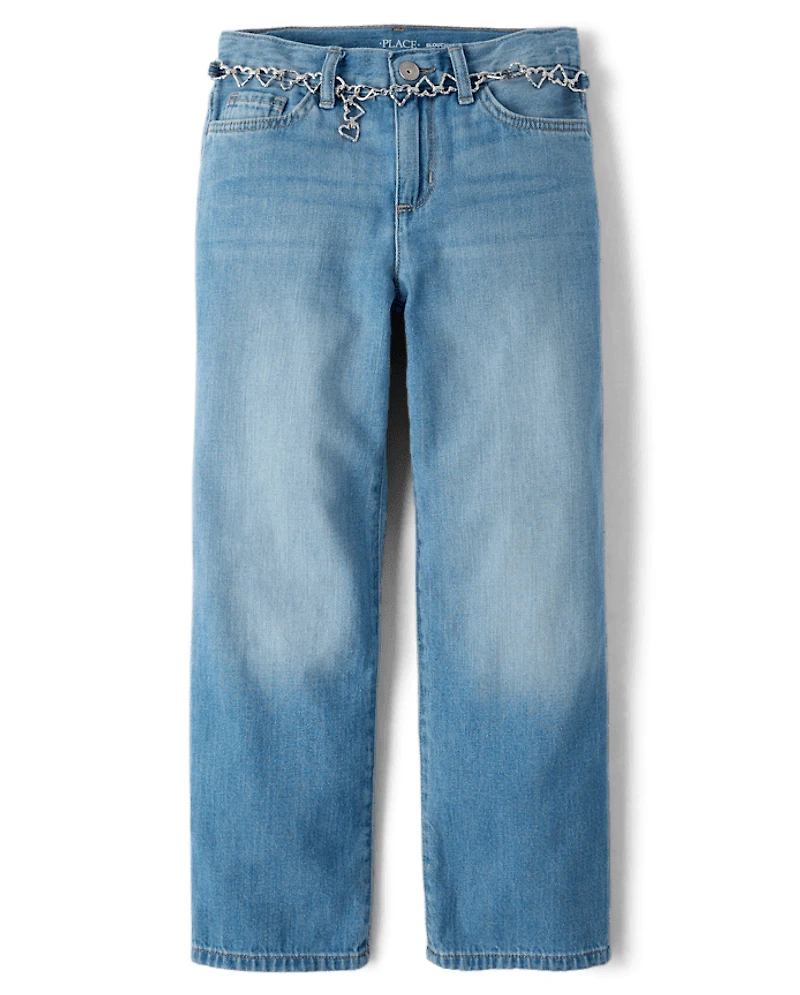 Girls Heart Belted Slouchy Jeans