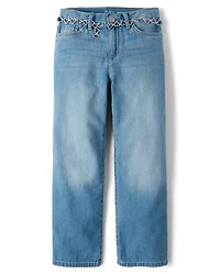 Girls Heart Belted Slouchy Jeans