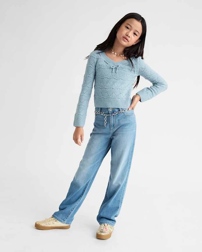 Girls Heart Belted Slouchy Jeans