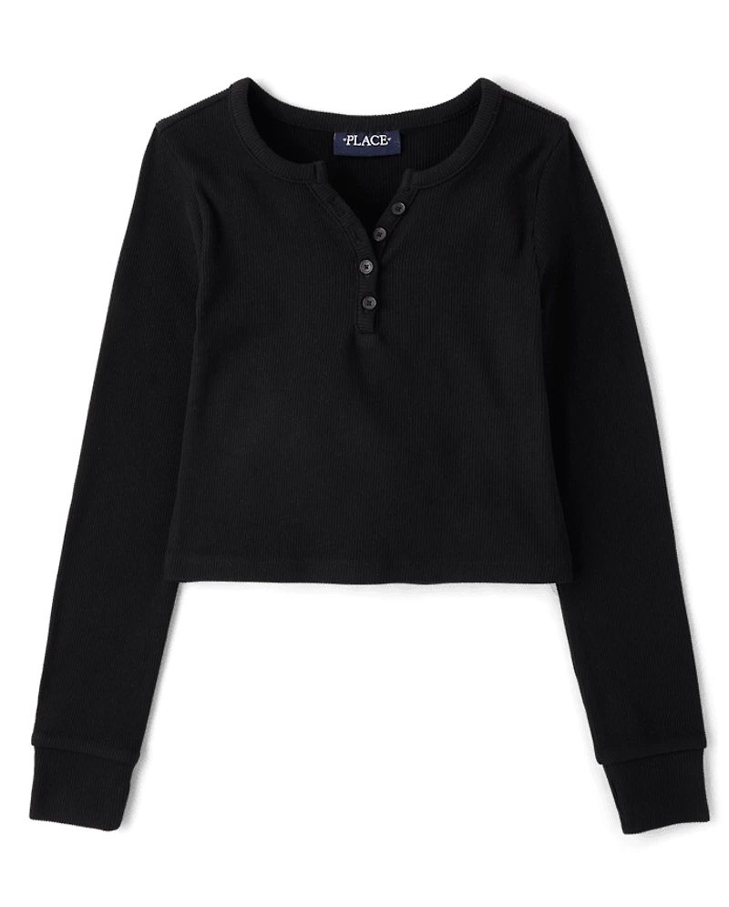 Girls Sueded Rib Henley Top