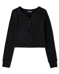 Girls Sueded Rib Henley Top