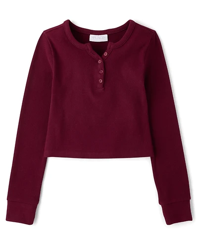 Girls Sueded Rib Henley Top