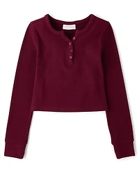 Girls Sueded Rib Henley Top