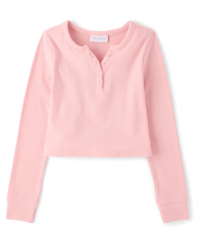 Girls Sueded Rib Henley Top