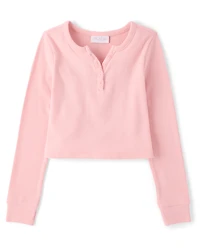 Girls Sueded Rib Henley Top