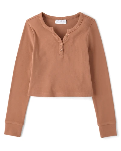Girls Sueded Rib Henley Top