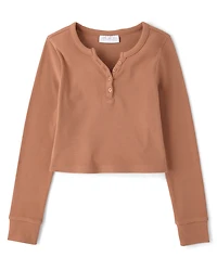 Girls Sueded Rib Henley Top