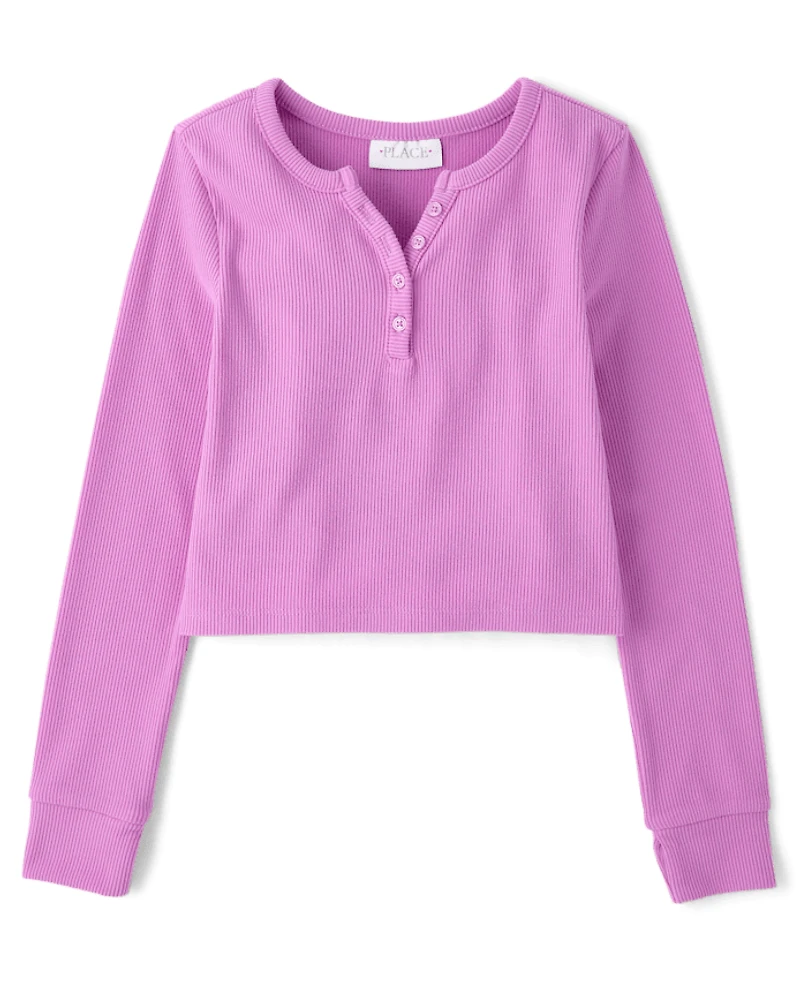 Girls Sueded Rib Henley Top