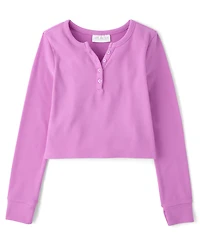 Girls Sueded Rib Henley Top