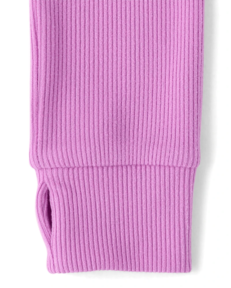 Girls Sueded Rib Henley Top